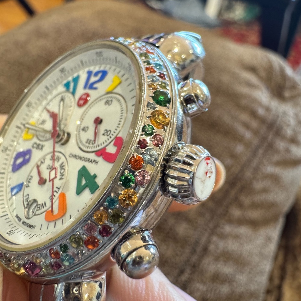 Michele CSX Chronograph Watch Multicolor Gemstone Bezel 1.50 CT Swiss Two-Tone - Picture 7 of 16